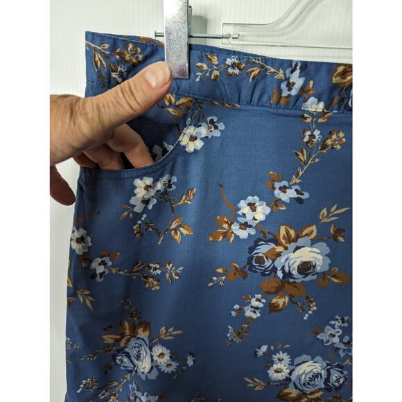 Vintage 90's  Cherokee Cotton Blend Maxi Straight Floral Skirt Blue Brown White - Picture 5 of 8